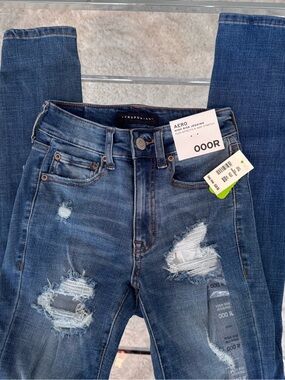 Aeropostale Distressed Stretch Jeggings in Dark Blue